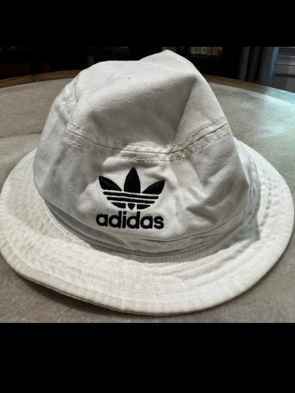 adidas Off-White Trefoil Bucket Hat with Black Logo